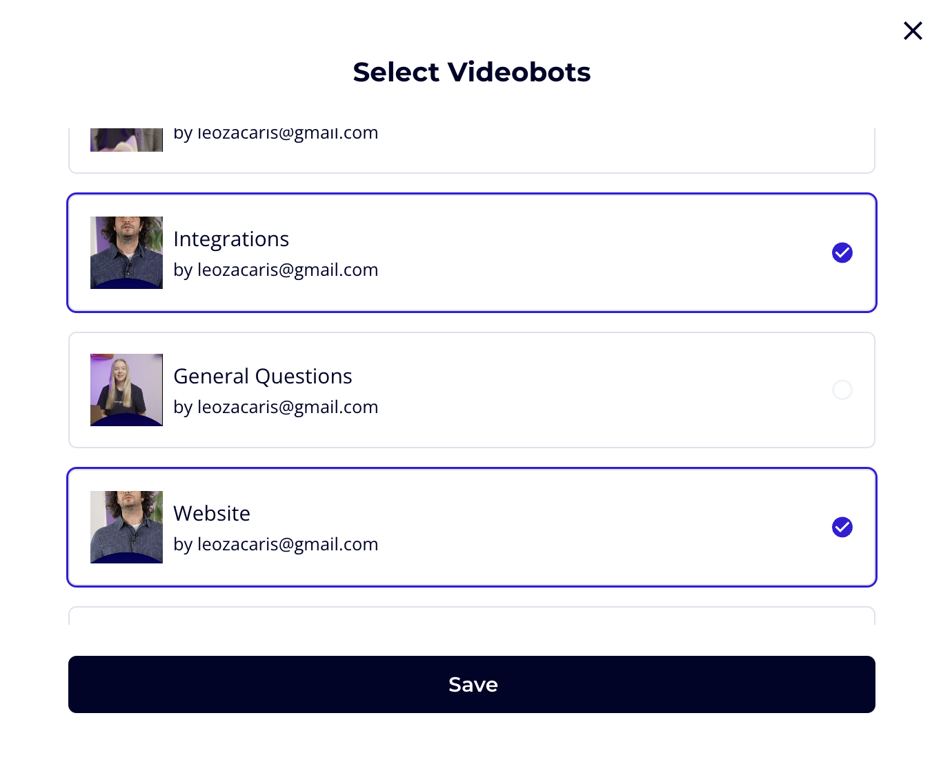 Selected Videobots