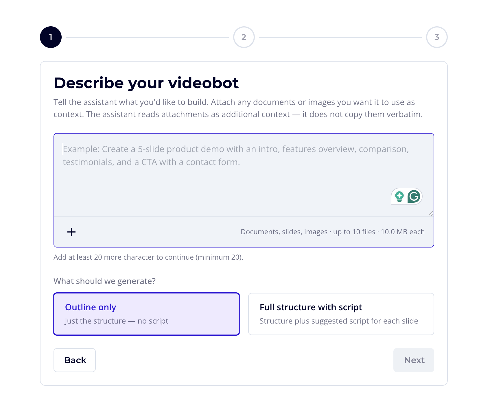 Step 1 — Describe your videobot