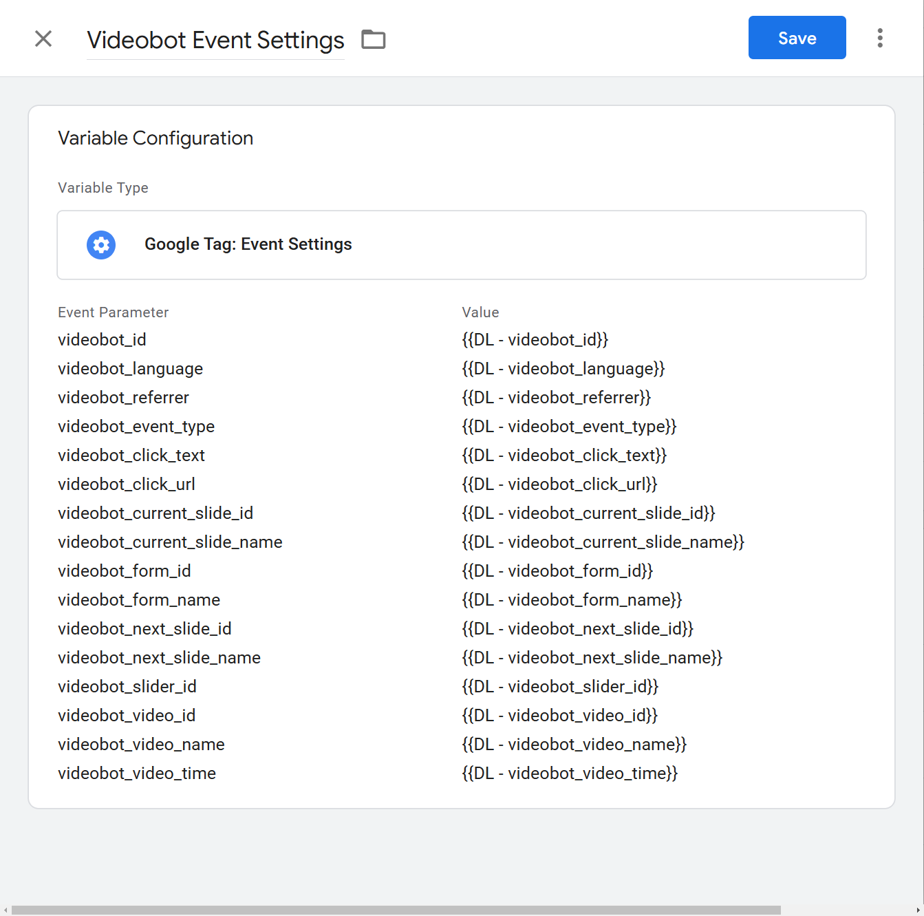 Videobot Event Settings Variable